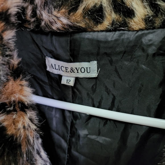 Aus12 Alice & You Faux Fur Leopard Print Collared Coat Jacket - Picture 4 of 16